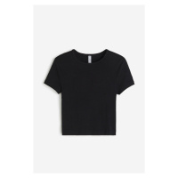 H & M - Žebrované cropped tričko - černá