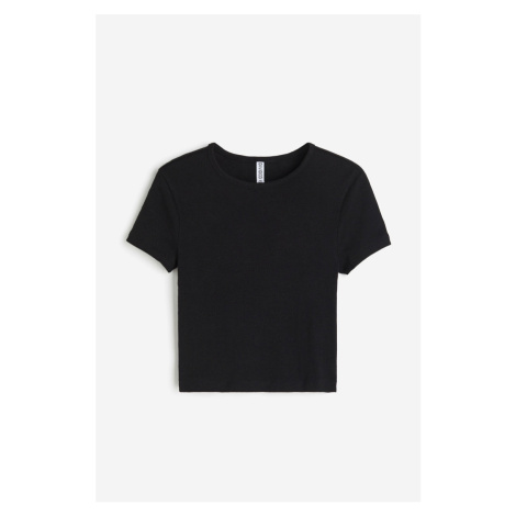 H & M - Žebrované cropped tričko - černá H&M