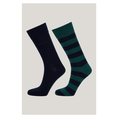 PONOŽKY GANT BARSTRIPE AND SOLID SOCKS 2-PACK DEEP FOREST