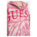 Dětská bavlněná mikina Guess růžová barva, s kapucí, vzorovaná
