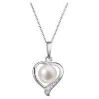 Evolution Group Zlatý 14 karátový náhrdelník srdce bílé zlato s bílou říční perlou a brilianty 8