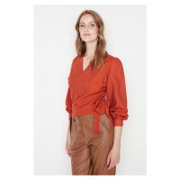 Trendyol Tile Double Breasted Woven Tie Detailed Blouse