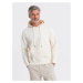 Men's kangaroo hooded sweatshirt - cream V11 OM-SSBN-0177