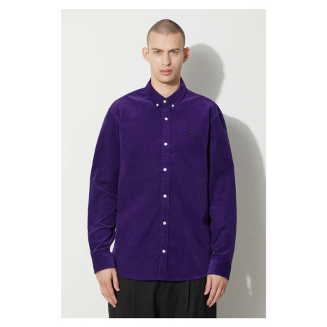 Manšestrová košile Carhartt WIP Longsleeve Madison Fine Cord Shirt fialová barva, regular, s lím
