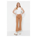 Trendyol Camel High Waist Crop Flare Jeans With Buttons In The Front