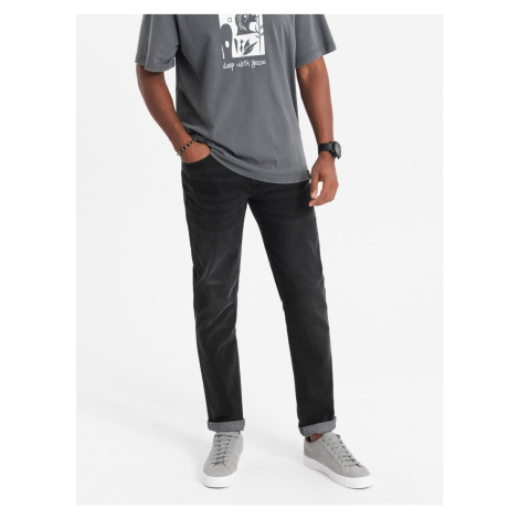 Ombre Spodnie męskie jeansowe STRAIGHT LEG - czarne