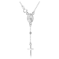 Stříbrný 925 náhrdelník - medailon s Pannou Marií a křížem, řetízek s korálky