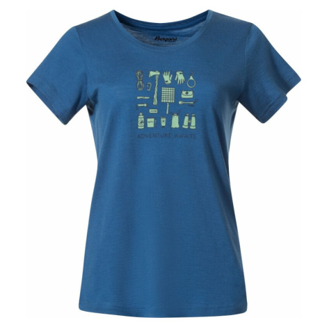 Bergans Graphic Wool Tee Women North Sea Blue/Jade Green/Navy Blue Outdoorové tričko