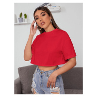 Know Women's Red Crew Neck Oversize Crop T-shirt