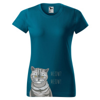 DOBRÝ TRIKO Dámské tričko s potiskem kočky Barva: Petrolejová