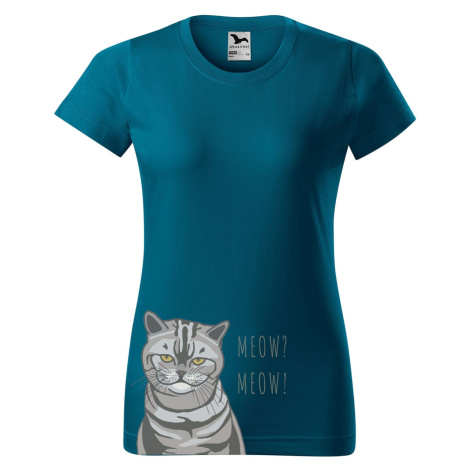 DOBRÝ TRIKO Dámské tričko s potiskem kočky Barva: Petrolejová