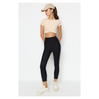 Trendyol Black Sports Capri Leggings with Pocket and Mesh Detailed