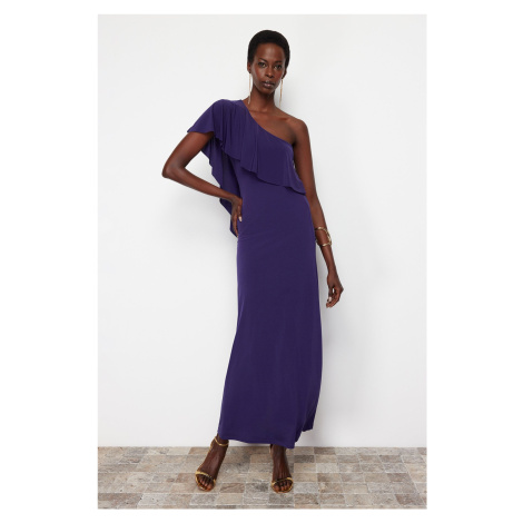 Trendyol Purple Open Waist/Skater Knitted Elegant Evening Dress