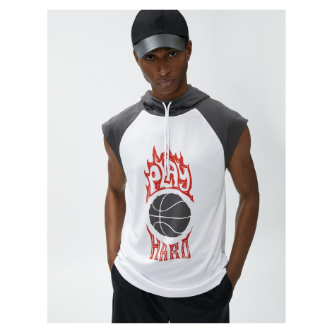 Koton Athletic Tank Top with a Hooded Graffiti Printed Raglan Sleeve Detail.