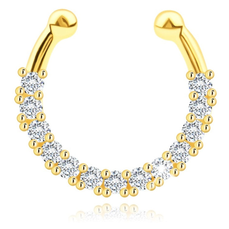 Piercing ze žlutého 14K zlata - neúplný kruh, řada čirých zirkonů Šperky eshop