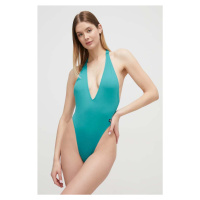Jednodílné plavky Calvin Klein tyrkysová barva, měkký košík, KW0KW02342