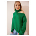 Happiness İstanbul Women's Green Jeans Out Detailed Turtleneck Knitwear Sweater