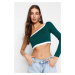 Trendyol Emerald Green Super Crop Color Block Knitwear Blouse