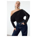 Trendyol Black Argaf Detailed Boat Neck Knitted Blouse