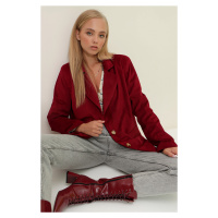 Trend Alaçatı Stili Women's Claret Red Velvet Woven Blazer Jacket