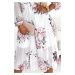 CARLA - Dámské plisované midi šaty s knoflíčky, dlouhými rukávy a se vzorem růží na bílém pozadí