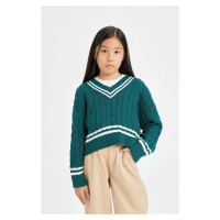 DEFACTO Girl Regular Fit V Neck Sweater