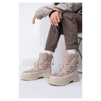 armonika Women's Beige Flr1024 Lace-up Thick Soled Snow Boots With Warm Lined