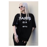 Madmext Black Women's Paris Printed T-Shirt