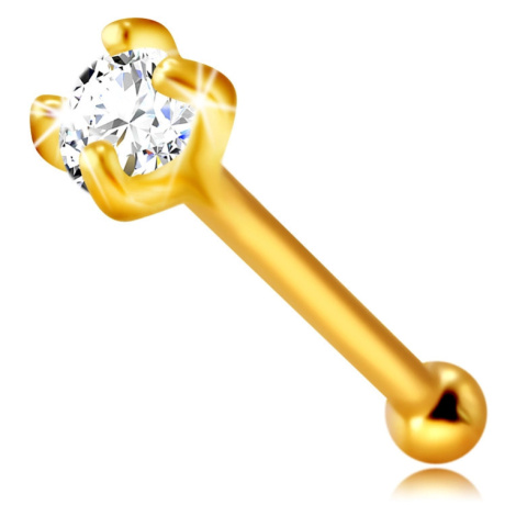 Piercing do nosu ze 14K zlata - čirý kulatý zirkon mezi čtyřmi tyčinkami, 2 mm Šperky eshop