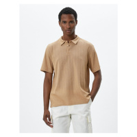 Koton Polo Neck Tricot T-Shirt with Textured Buttons, Short Sleeves.