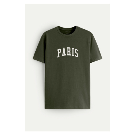 Tričko, Barva Khaki, s Potiskem Paris Letters Hedrix