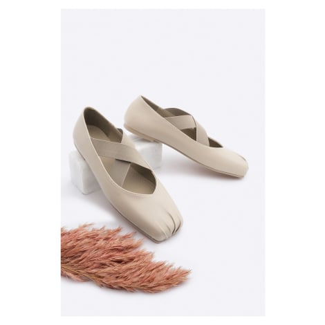 Marjin Women's Flat Toe, Cross-Strapped, Pleat Detailed Ballerinas, Volesya Beige