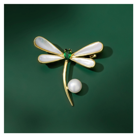 Éternelle Perleťová brož Swarovski Elements Francoa - vážka, perla B7169-XR04845F Zelená