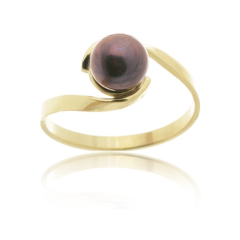 Prsten ze žlutého zlata s tmavou perlou PR0568F + DÁREK ZDARMA