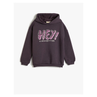 Koton Hooded Sweatshirt with Glitter Print Detail, Long Sleeve, Tiered