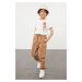 Trendyol Boy Camel Elastic Waist and Tied School Woven Trousers