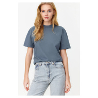 Trendyol Dark Gray 100% Cotton Basic High Neck Knitted T-Shirt