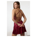 Trendyol Burgundy Back Tie Detailed Rope Strap Satin Woven Nightgown