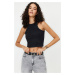 Trendyol Black Antique/Pale Effect Crop Fitted Barbell Collar Cotton Flexible Knitted Tank Top