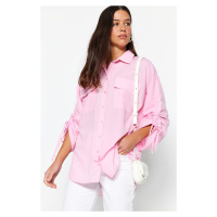 Trendyol Light Pink Pullover Adjustable Sleeves, Woven Cotton Shirts