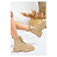 Fox Shoes Beige Suede Women's Thick Sole Daily Boots