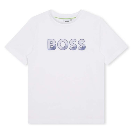 Dětské bavlněné tričko BOSS bílá barva, s potiskem Hugo Boss
