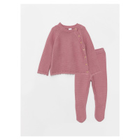 LC Waikiki Crew Neck Long Sleeved Basic Baby Girl Knitwear Sweater and Pants 2-Pair Set