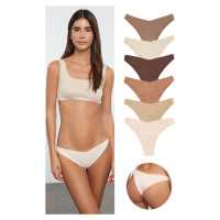 Trendyol Brown-Multicolored 6-Pack Micro Brazilian Knitted Panties