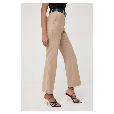 Kalhoty s příměsí vlny Ivy Oak béžová barva, jednoduché, high waist, IO115166 IVY & OAK