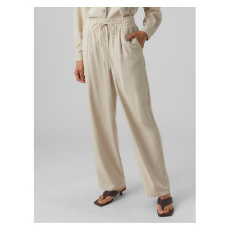 Krémové dámské kalhoty s příměsí lnu Vero Moda Jesmilo - Dámské