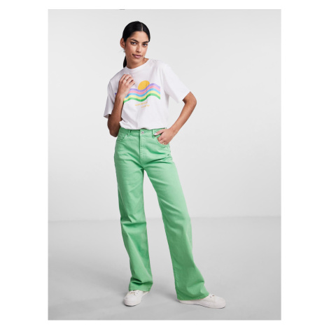 Světle zelené dámské široké džíny Pieces Holly