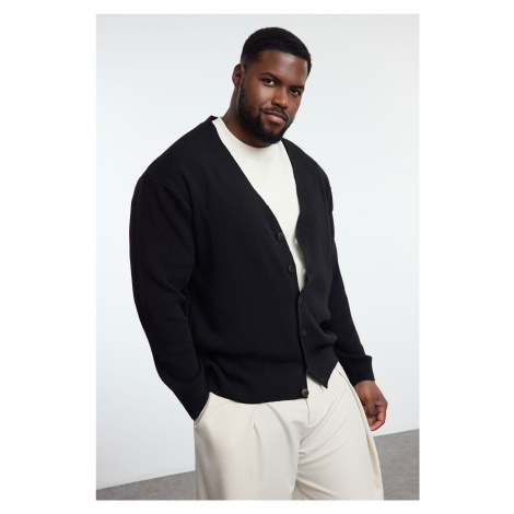 Trendyol Black FL Men's Regular Turtleneck Plain Knitwear Plus Size Cardigan