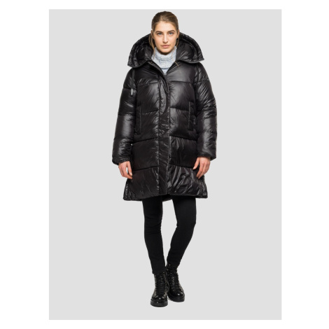 Černá dámská prošívaná dlouhá zimní bunda s kapucí Replay - Dámské