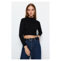 Trendyol Black Crop Basic pletený svetr